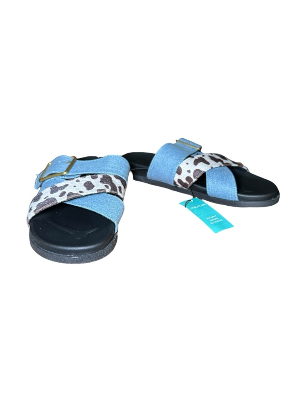Maurice Emilia Denim & Cow Print Sandals NWT - Picture 5 of 8